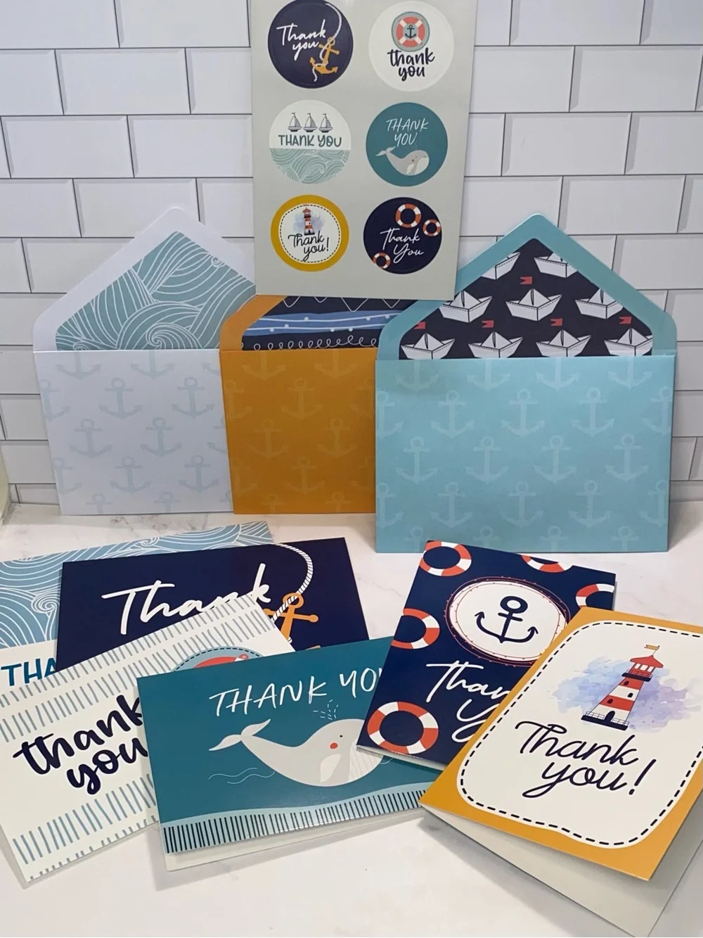 6 Pack Cruise Nautical Ship Thank You Cards With Envelopes and Stickers